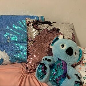 Sequin Pillow and Plush Koala Set